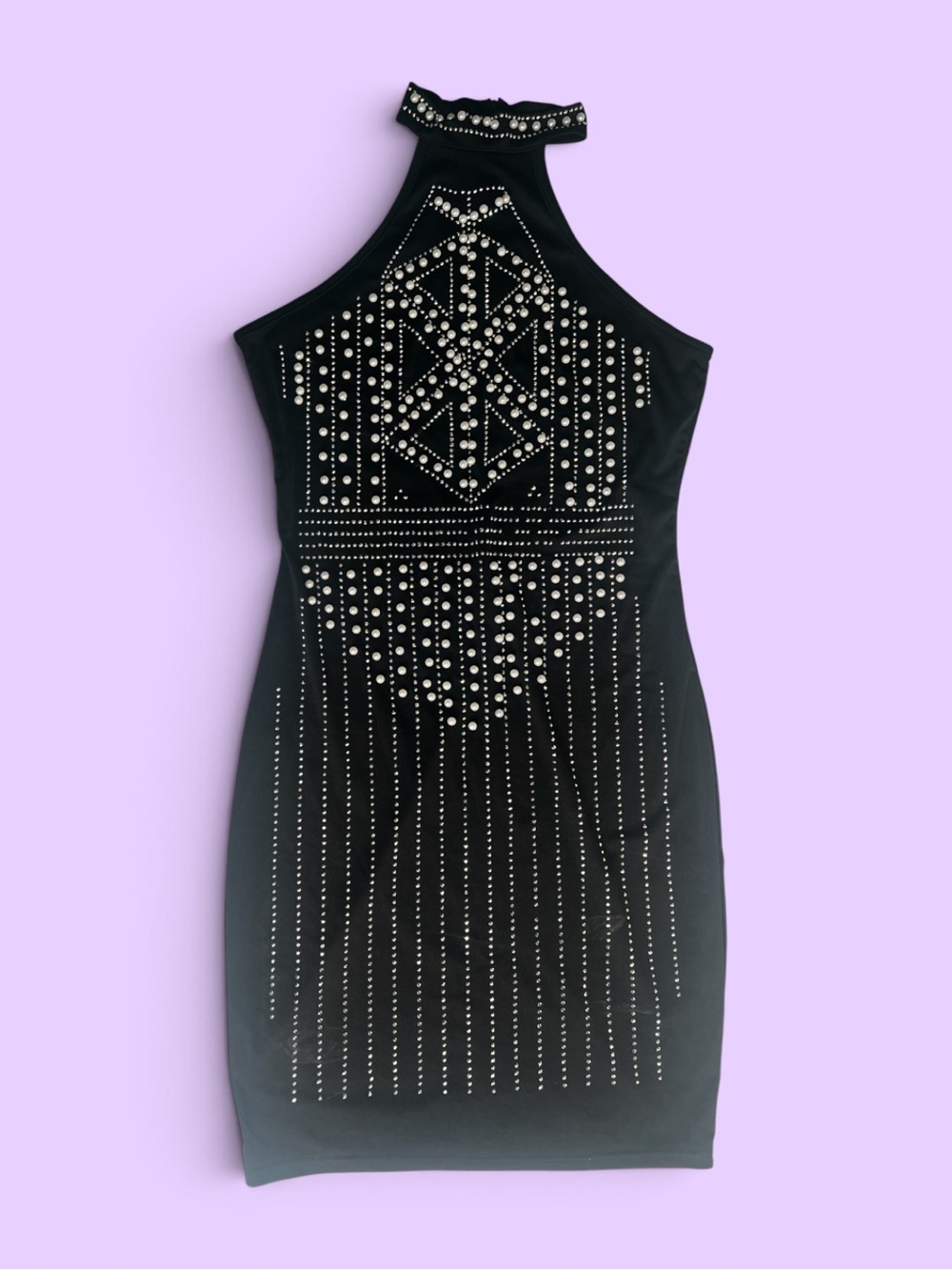 Black Embellished Halter Bodycon Dress
